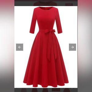 Dress Tells Red Vintage Swing Tea Length Dress